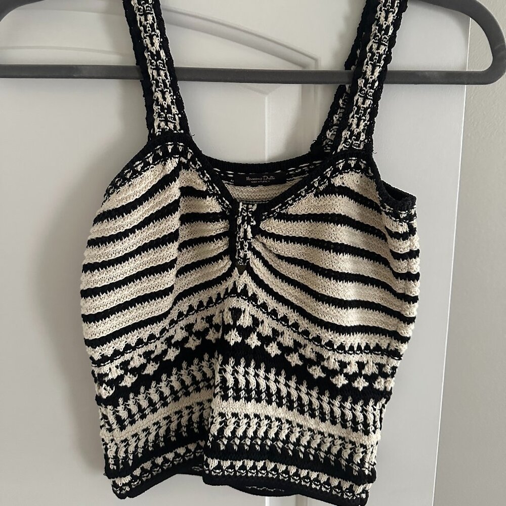 Massimo Dutti Crochet Tank in Black and Cream - Size XS